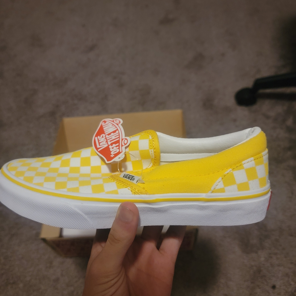 Vans Kids Yellow and White Checkered Sneakers